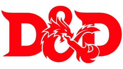 Logotipo oficial do Dungeons & Dragons em vermelho e preto