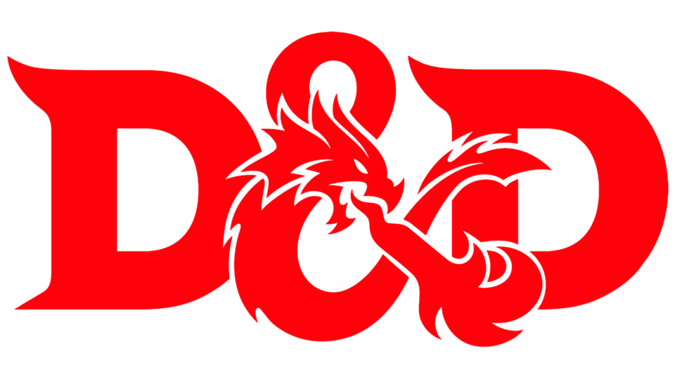 Logotipo oficial do Dungeons & Dragons em vermelho e preto