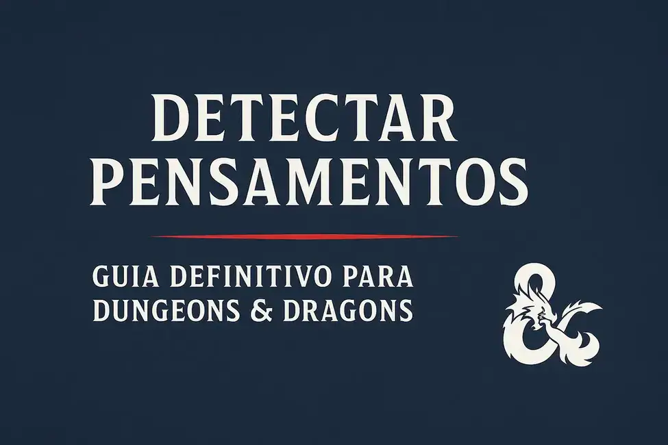 Capa visual de um guia para D&D com o título "Detectar Pensamentos", acompanhada do símbolo do jogo em branco sobre fundo escuro.