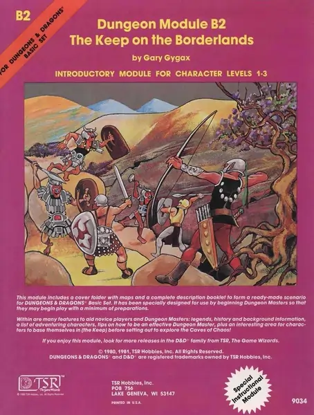 Inspiração para Heroes of the Borderlands, capa original do módulo B2: The Keep on the Borderlands (1981), escrito por Gary Gygax para Dungeons & Dragons Basic Set.