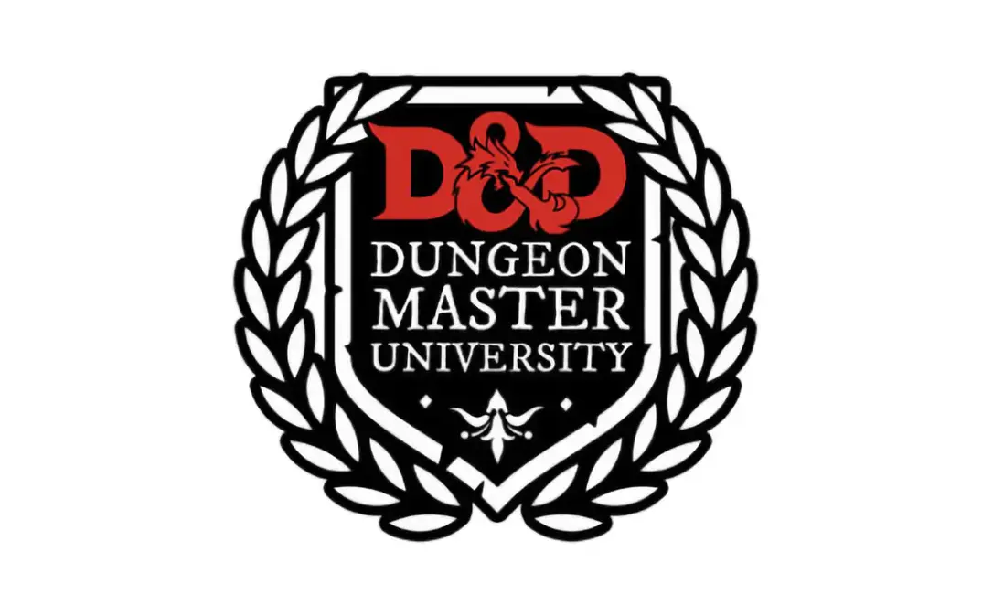 Logo oficial da Dungeon Master University, evento oficial de Dungeons & Dragons.